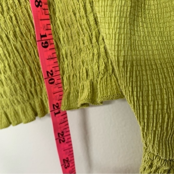 Anthropologie ruched yellow green long sleeve top - Picture 9 of 11